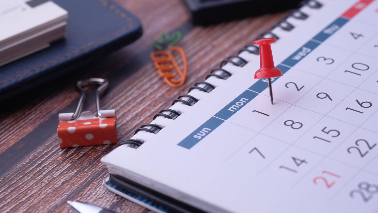 drawing pin on calendar